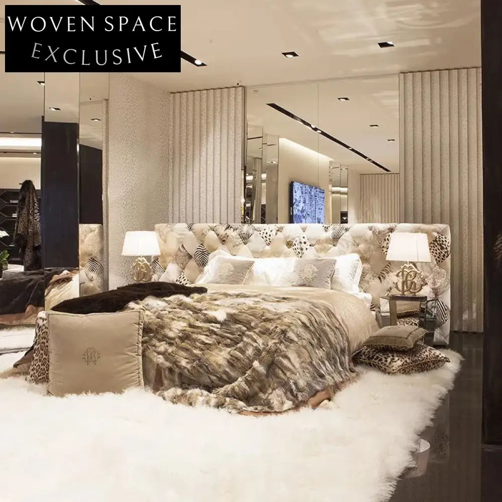 Luxurious Italian Villa Style Leopard Print Queen King Size Bedroom Bed