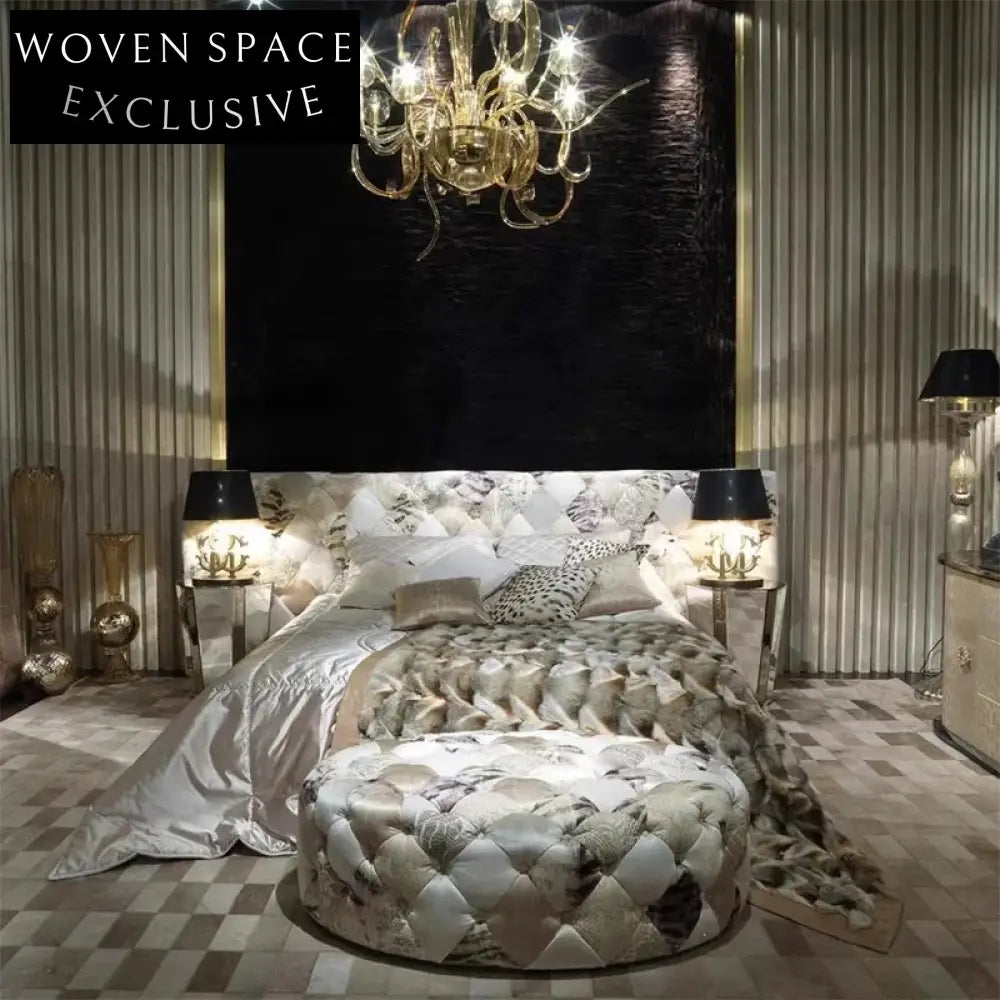 Luxurious Italian Villa Style Leopard Print Queen King Size Bedroom Bed