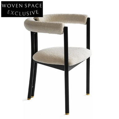 Luxurious Lambswool Boucle Dining Chair: Modern Nordic Black Metal Leg Cafe Seating