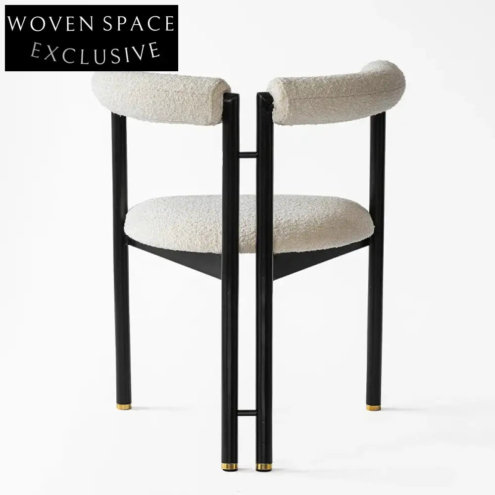 Luxurious Lambswool Boucle Dining Chair: Modern Nordic Black Metal Leg Cafe Seating