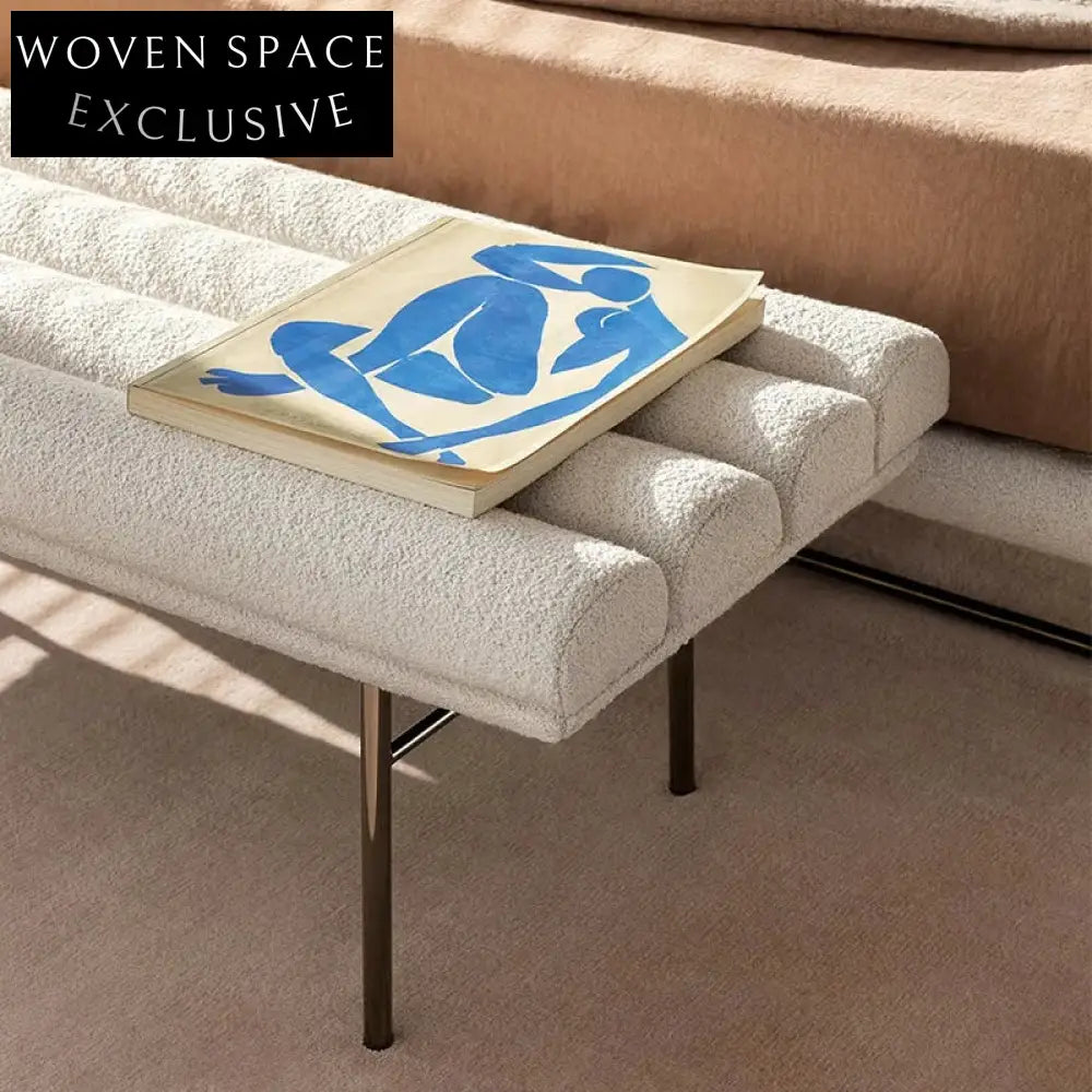 Luxurious Lambswool Upholstered Rectangle Bench with Elegant Metal Base Ottoman