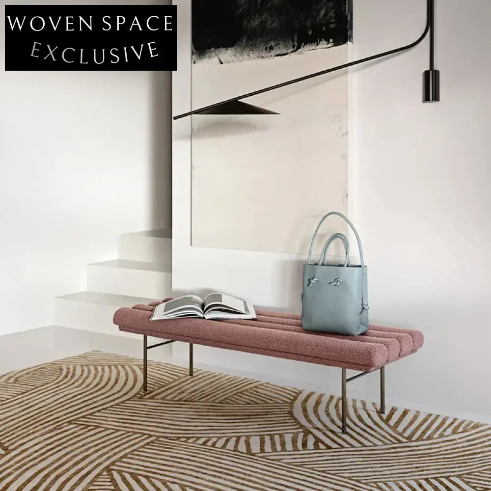 Luxurious Lambswool Upholstered Rectangle Bench with Elegant Metal Base Ottoman