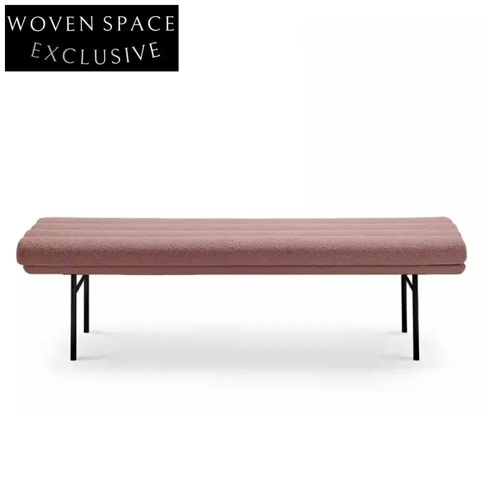 Luxurious Lambswool Upholstered Rectangle Bench with Elegant Metal Base Ottoman