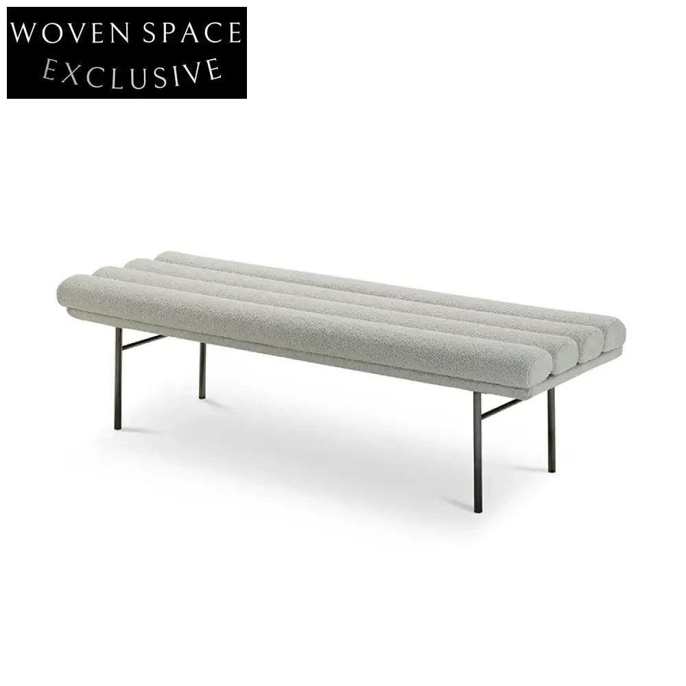 Luxurious Lambswool Upholstered Rectangle Bench with Elegant Metal Base Ottoman