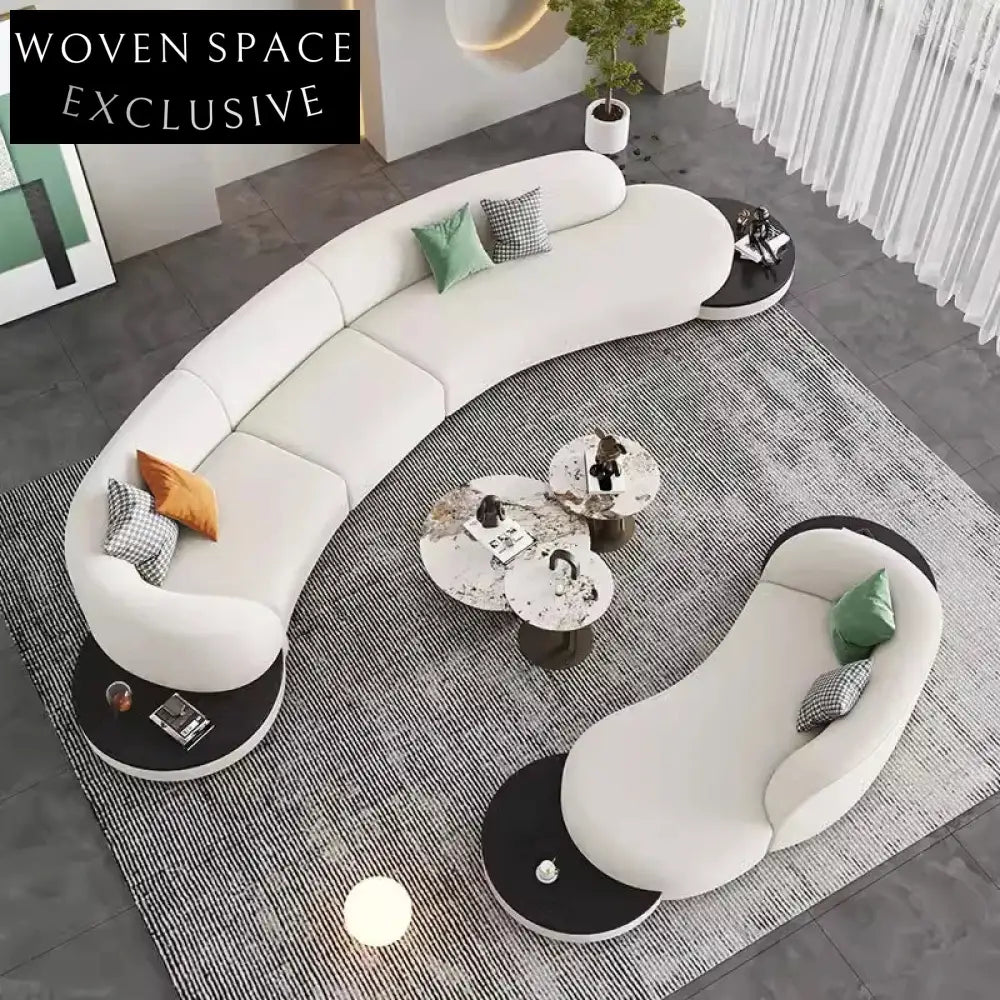 Luxurious Large Curved Boucle Fabric Sectional Living Room Sofa Set