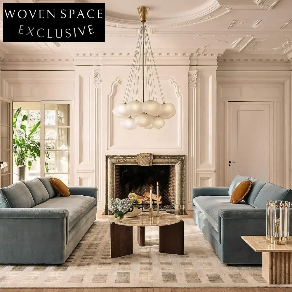 Luxurious Light Blue Performance Velvet Sectional Sofa - Modern Three-Seater Design