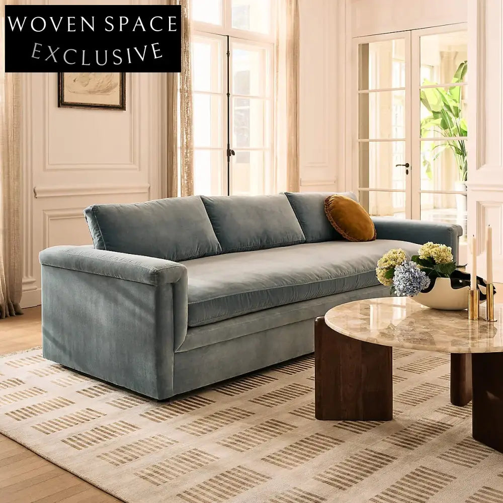 Luxurious Light Blue Performance Velvet Sectional Sofa - Modern Three-Seater Design