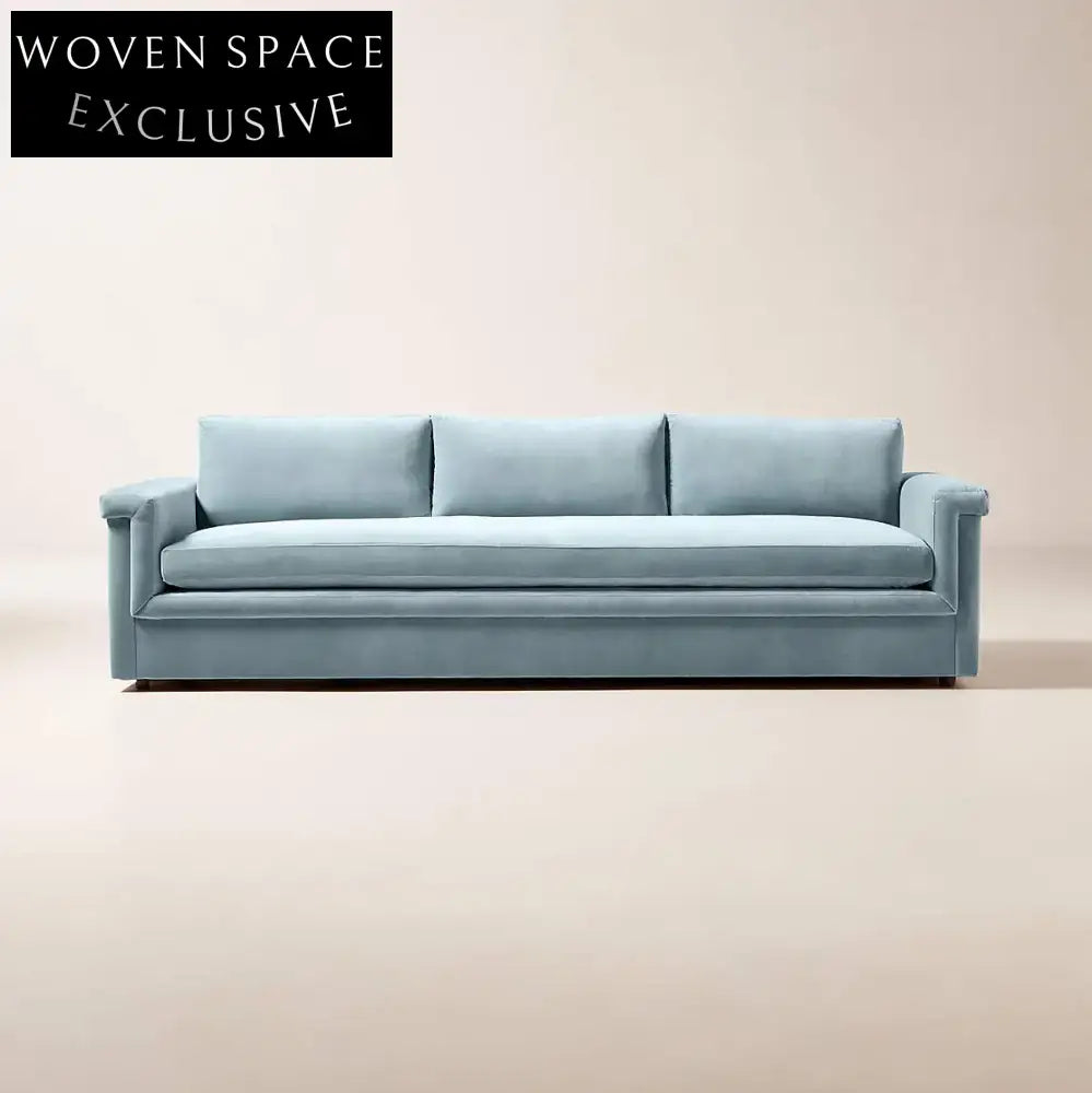 Luxurious Light Blue Performance Velvet Sectional Sofa - Modern Three-Seater Design