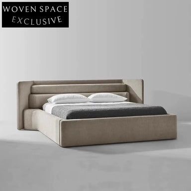 Luxurious Linen Fabric Modern Wood Platform Bed with Soft Padded Headboard