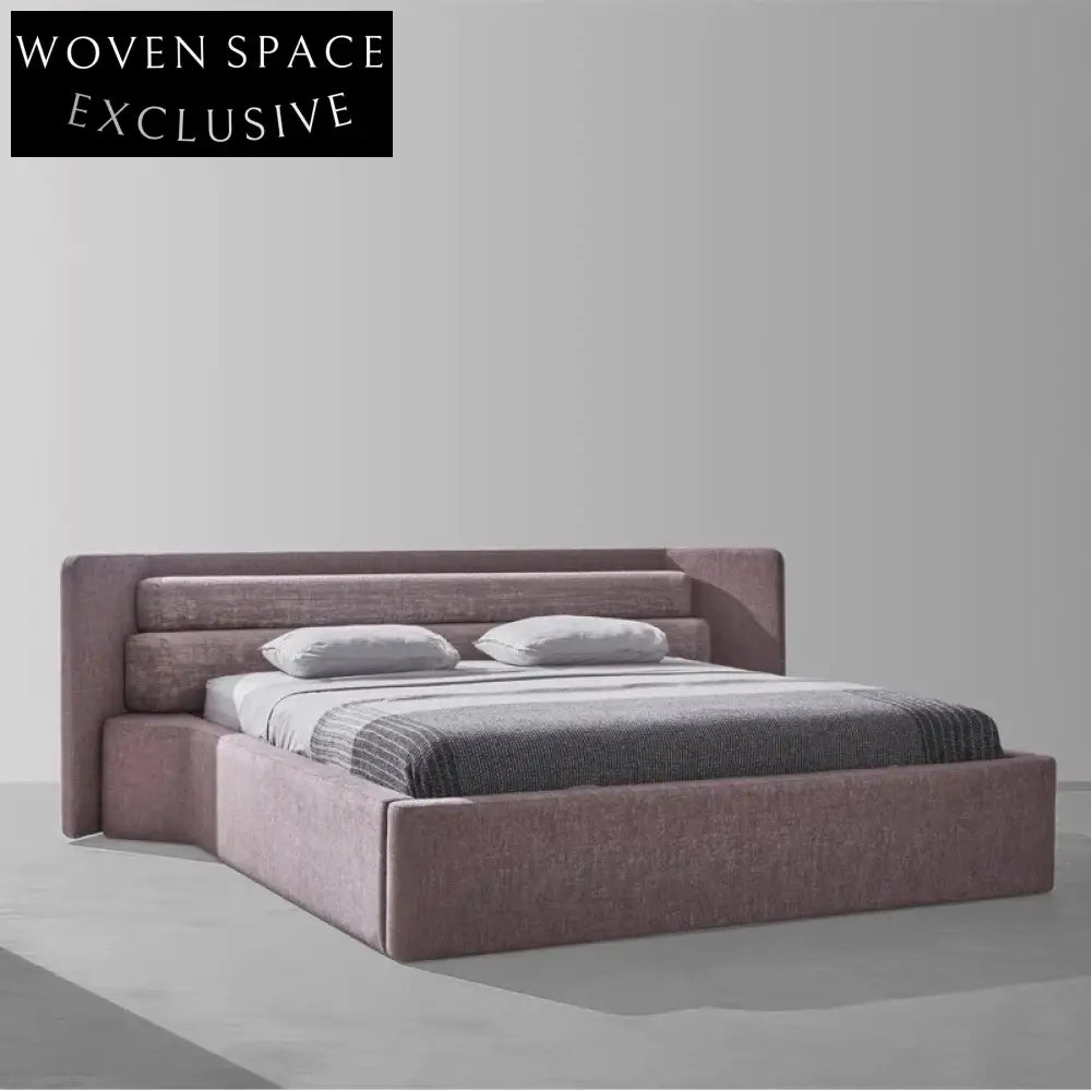 Luxurious Linen Fabric Modern Wood Platform Bed with Soft Padded Headboard