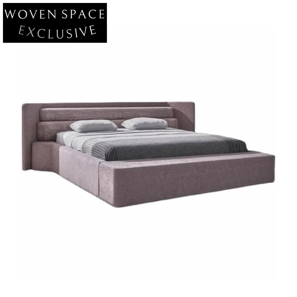 Luxurious Linen Fabric Modern Wood Platform Bed with Soft Padded Headboard