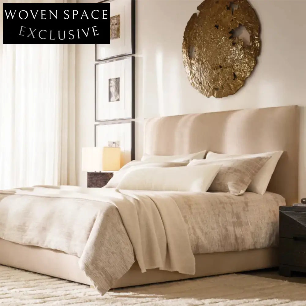 Luxurious Linen Fabric Soft Headboard Modern King Queen Size Platform Bed Frame