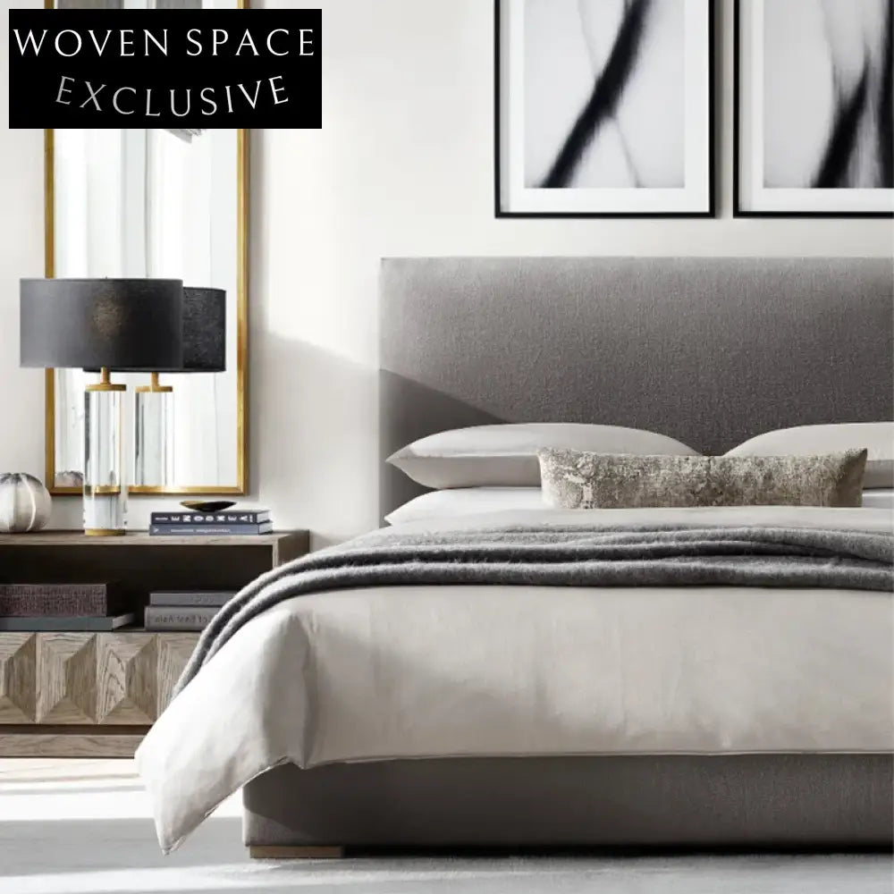 Luxurious Linen Fabric Soft Headboard Modern King Queen Size Platform Bed Frame