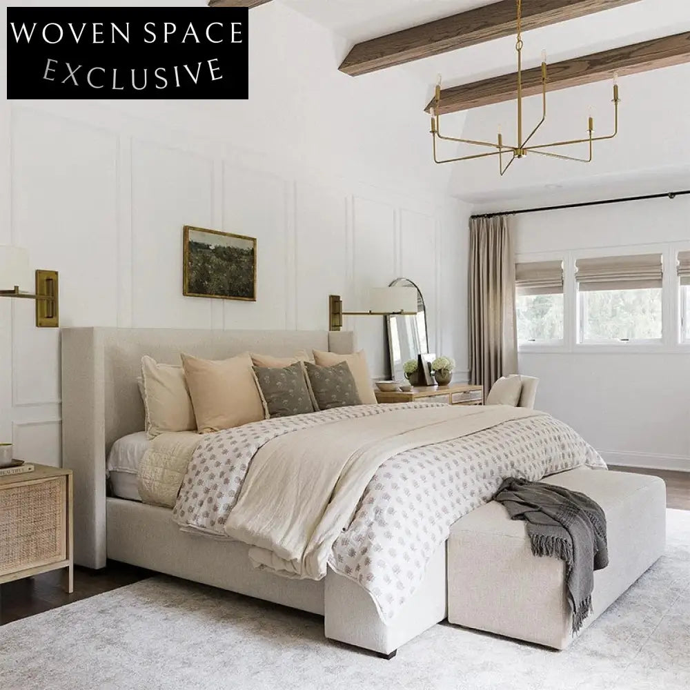 Luxurious Linen Upholstered Modern King Bed Frame with Soft High Headboard