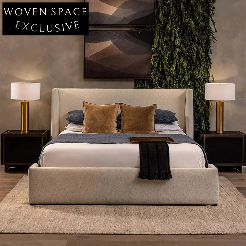 Luxurious Linen Upholstered Modern King Bed Frame with Soft High Headboard