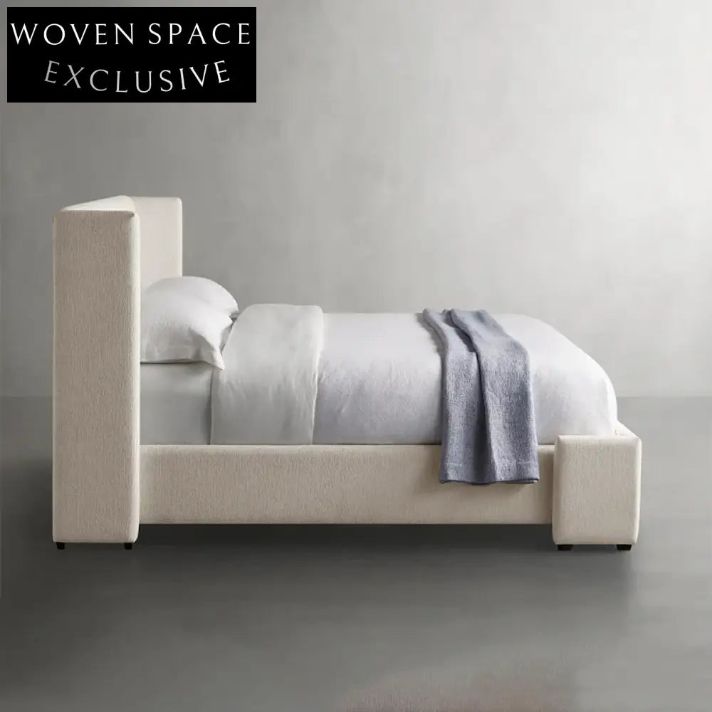 Luxurious Linen Upholstered Modern King Bed Frame with Soft High Headboard