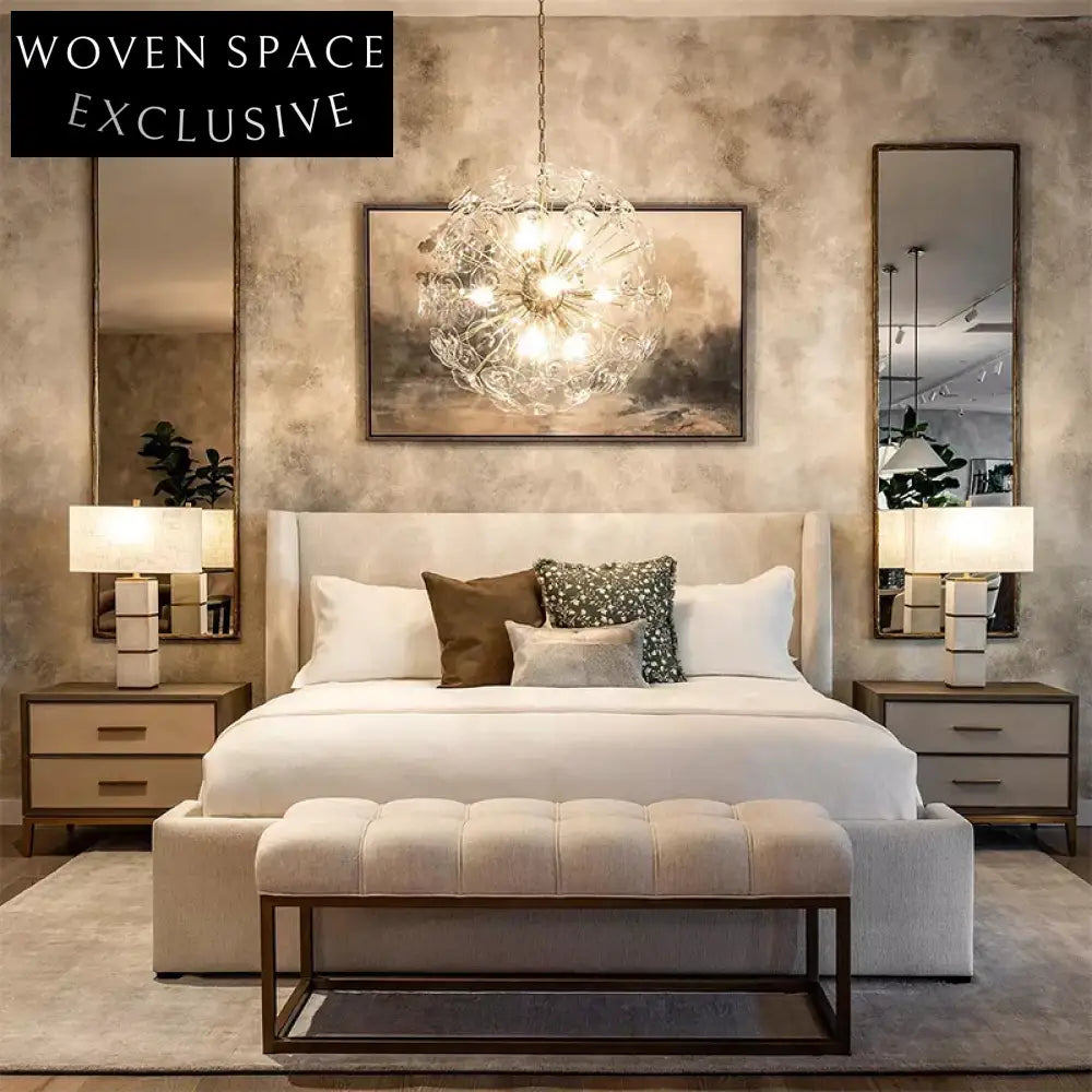 Luxurious Linen Upholstered Modern King Bed Frame with Soft High Headboard