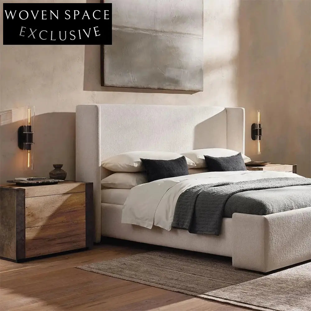 Luxurious Linen Upholstered Modern King Bed Frame with Soft High Headboard