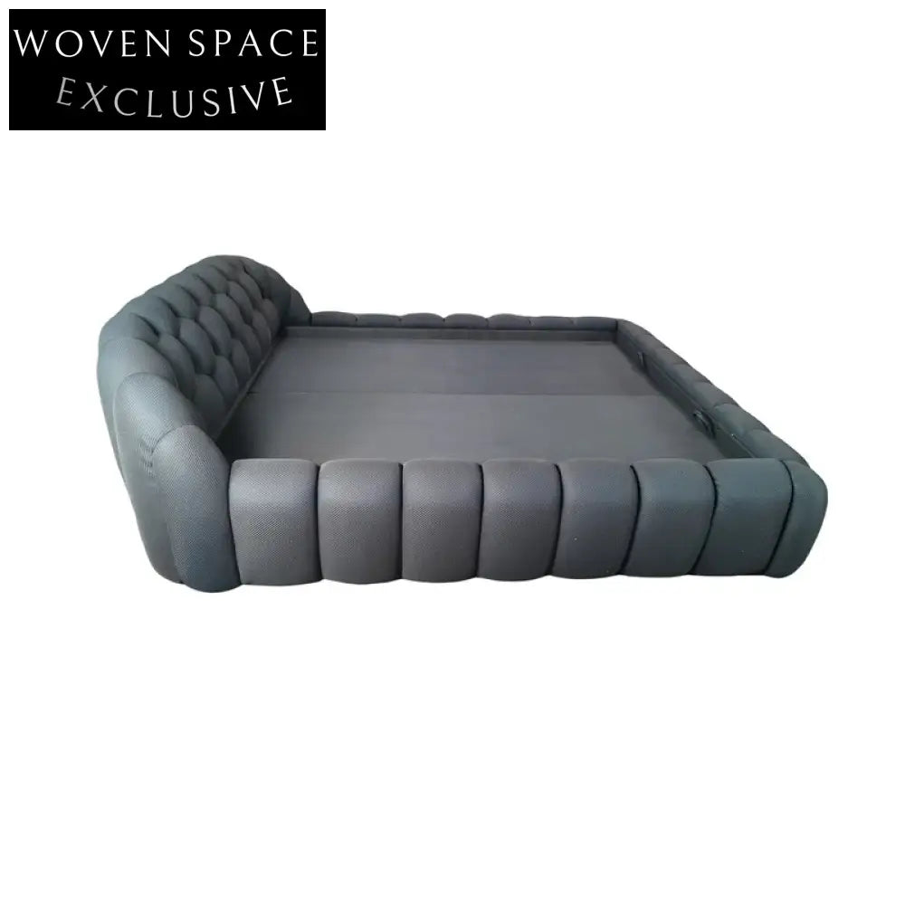 Luxurious Mid-Century Modern Upholstered King Bubble Bed Frame with Tufted Headboard