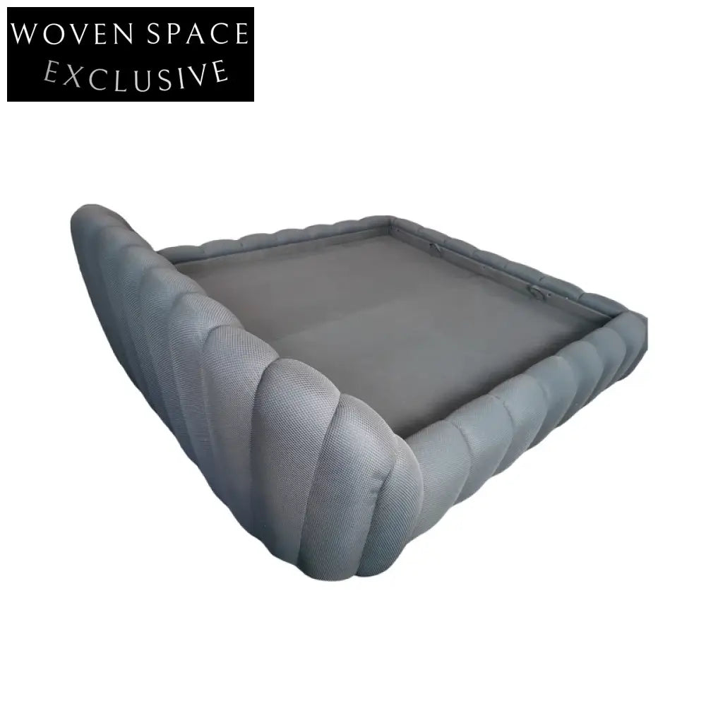 Luxurious Mid-Century Modern Upholstered King Bubble Bed Frame with Tufted Headboard