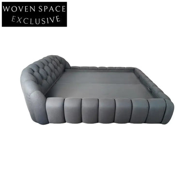 Luxurious Mid-Century Modern Upholstered King Bubble Bed Frame with Tufted Headboard