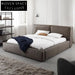 Luxurious Modern Brown Italian Genuine Leather King Size Soft Bed Frame
