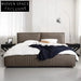Luxurious Modern Brown Italian Genuine Leather King Size Soft Bed Frame