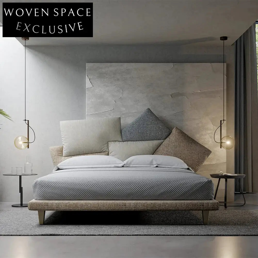 Luxurious Modern Cotton Fabric Wood Platform Bed for Home & Hotel