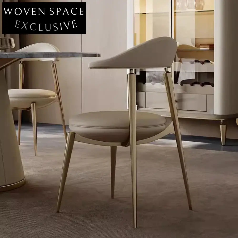 Luxurious Modern Curved Back PU Leather Metal Dining Arm Chair for Hotels