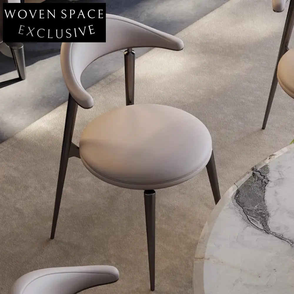 Luxurious Modern Curved Back PU Leather Metal Dining Arm Chair for Hotels