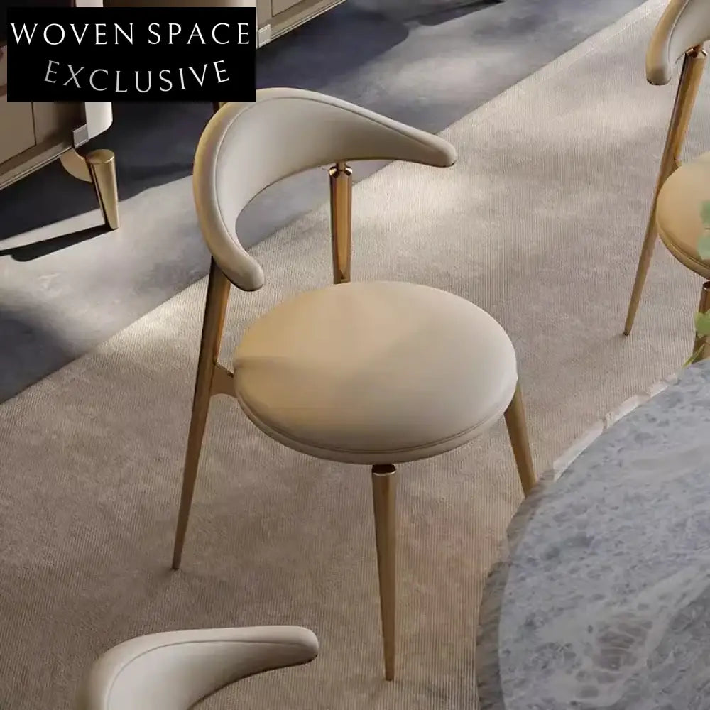 Luxurious Modern Curved Back PU Leather Metal Dining Arm Chair for Hotels