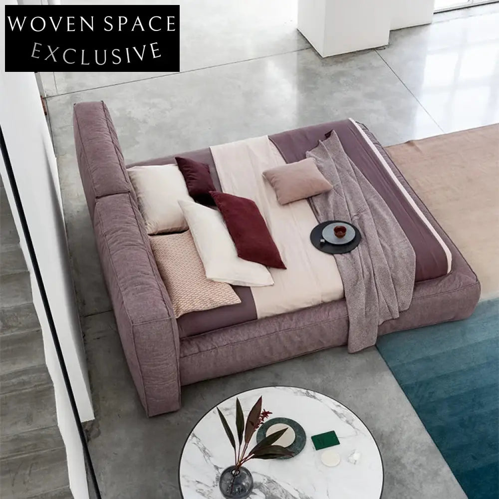 Luxurious Modern Fabric Upholstered Bed, Solid Wood Frame, Queen or King Size