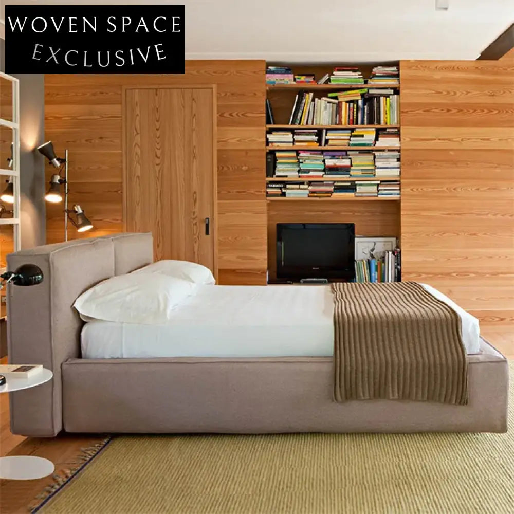 Luxurious Modern Fabric Upholstered Bed, Solid Wood Frame, Queen or King Size
