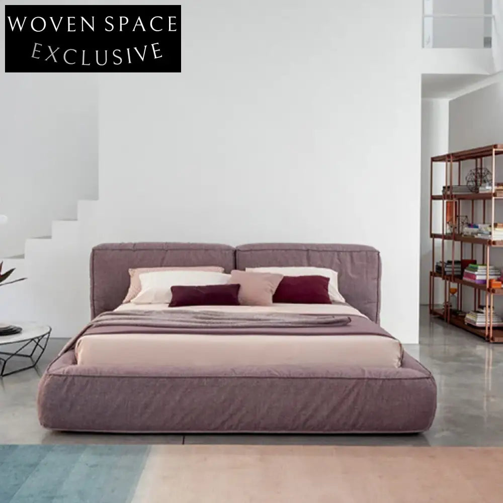 Luxurious Modern Fabric Upholstered Bed, Solid Wood Frame, Queen or King Size