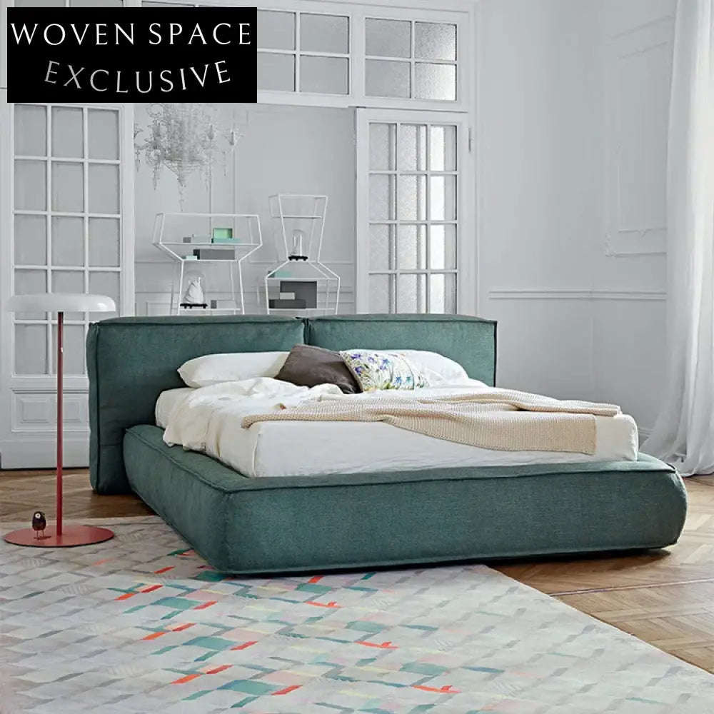 Luxurious Modern Fabric Upholstered Bed, Solid Wood Frame, Queen or King Size