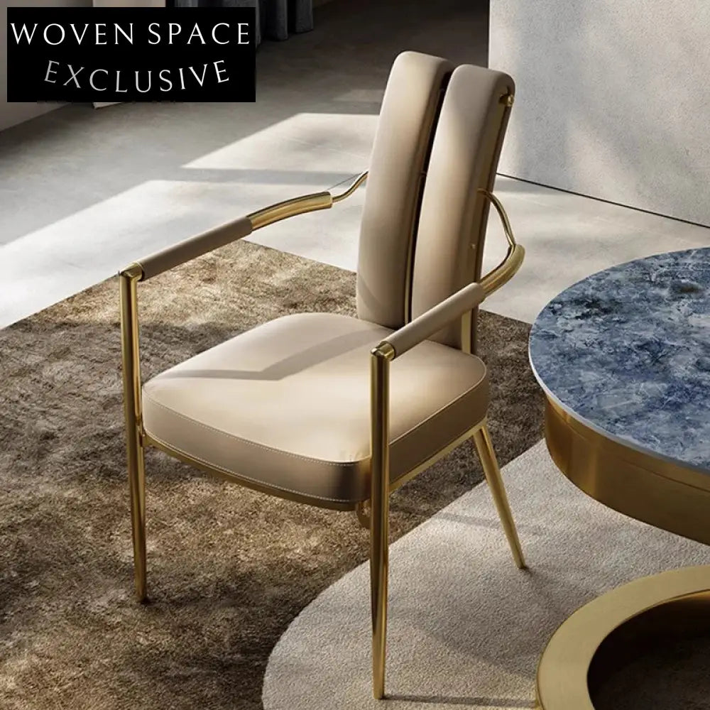 Luxurious Modern Genuine Leather Arm Dining Chair for Upscale Settings