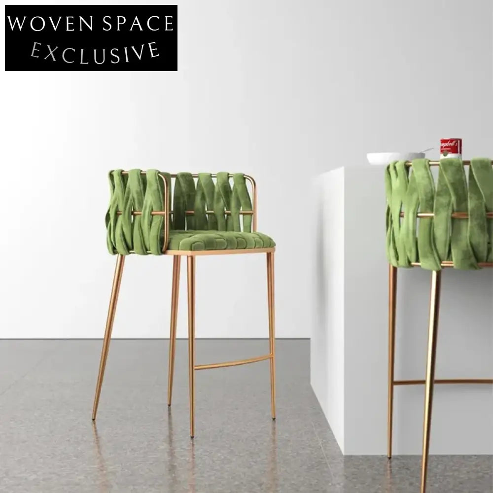 Luxurious Modern Gold Stainless Steel Velvet Upholstered Bar Stools