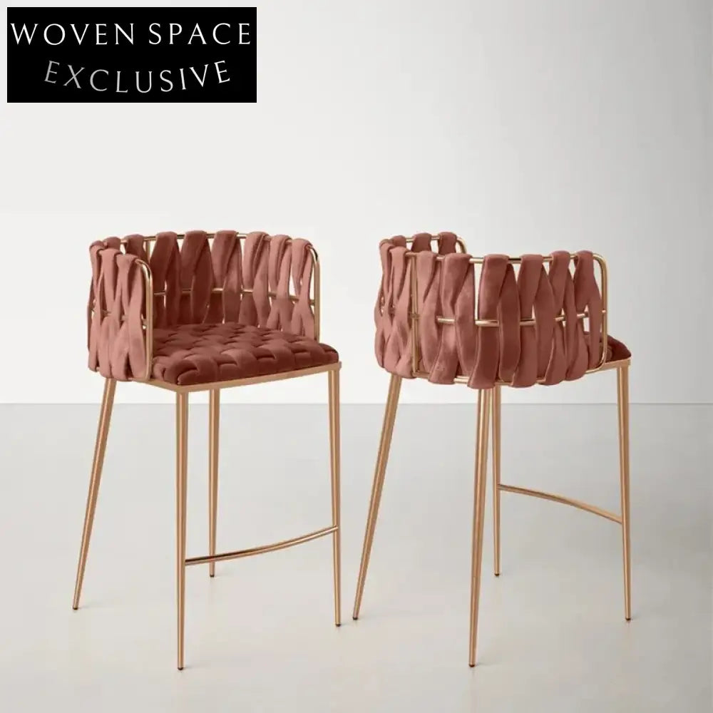 Luxurious Modern Gold Stainless Steel Velvet Upholstered Bar Stools