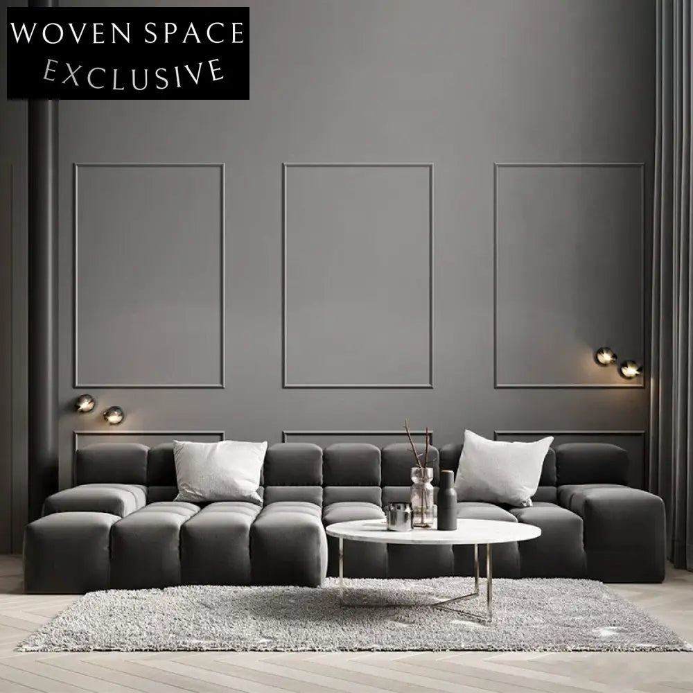 Luxurious Modern High-End Fabric Leather Carved Upholstery Living Room Sofa Set