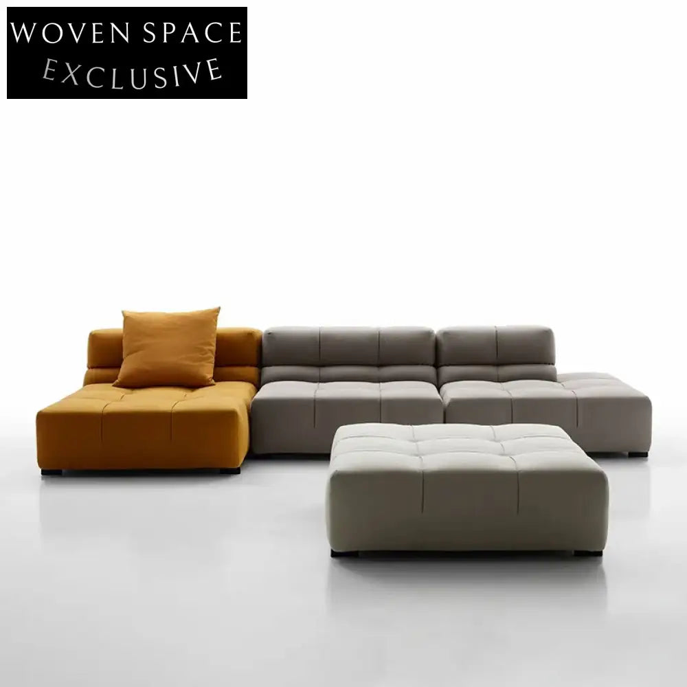 Luxurious Modern High-End Fabric Leather Carved Upholstery Living Room Sofa Set