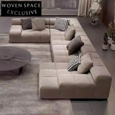 Luxurious Modern High-End Fabric Leather Carved Upholstery Living Room Sofa Set