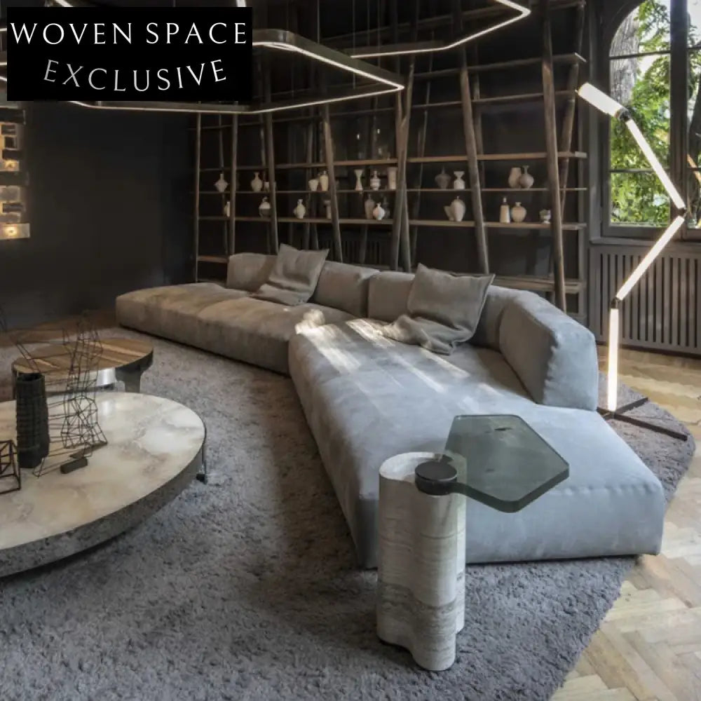 Luxurious Modern I-Shaped Teddy Fabric Sectional Living Room Sofa Set