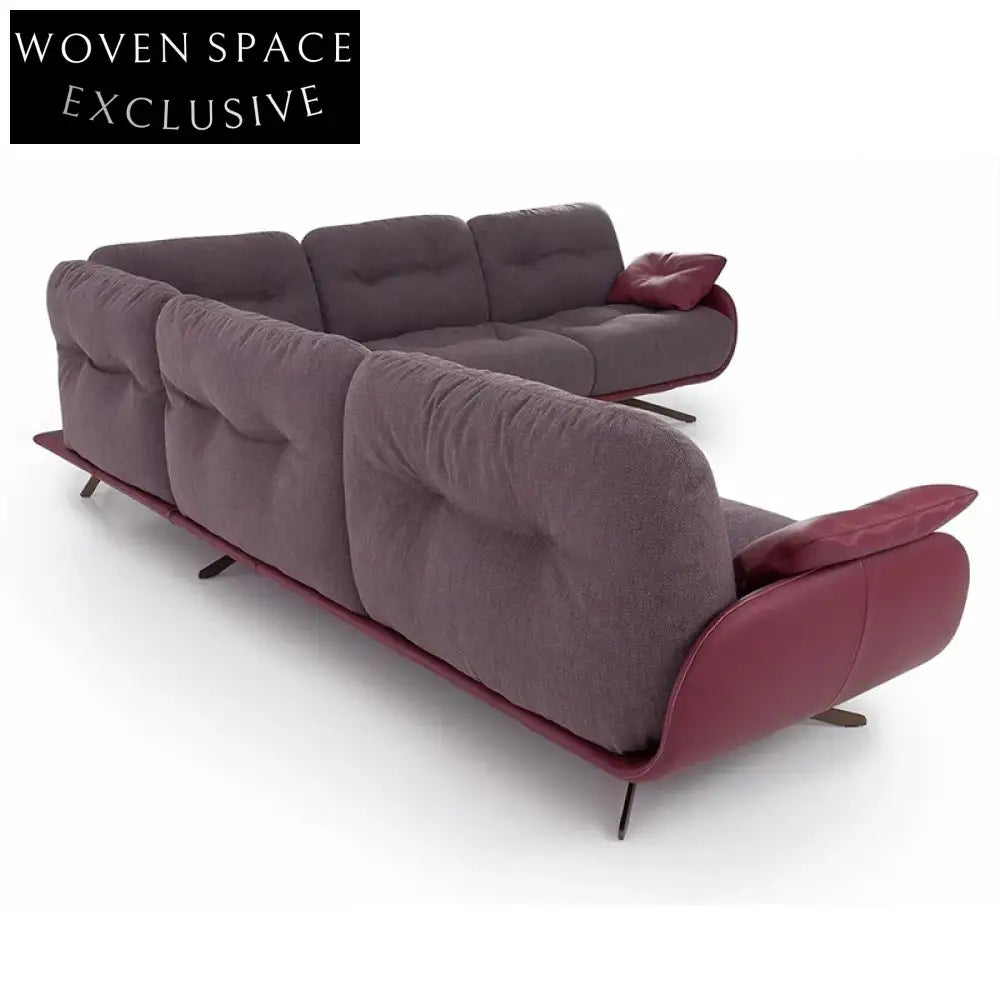 Luxurious Modern Italian Fabric Upholstery L-Shape Sofa Set with Metal Base