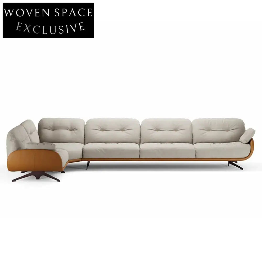 Luxurious Modern Italian Fabric Upholstery L-Shape Sofa Set with Metal Base