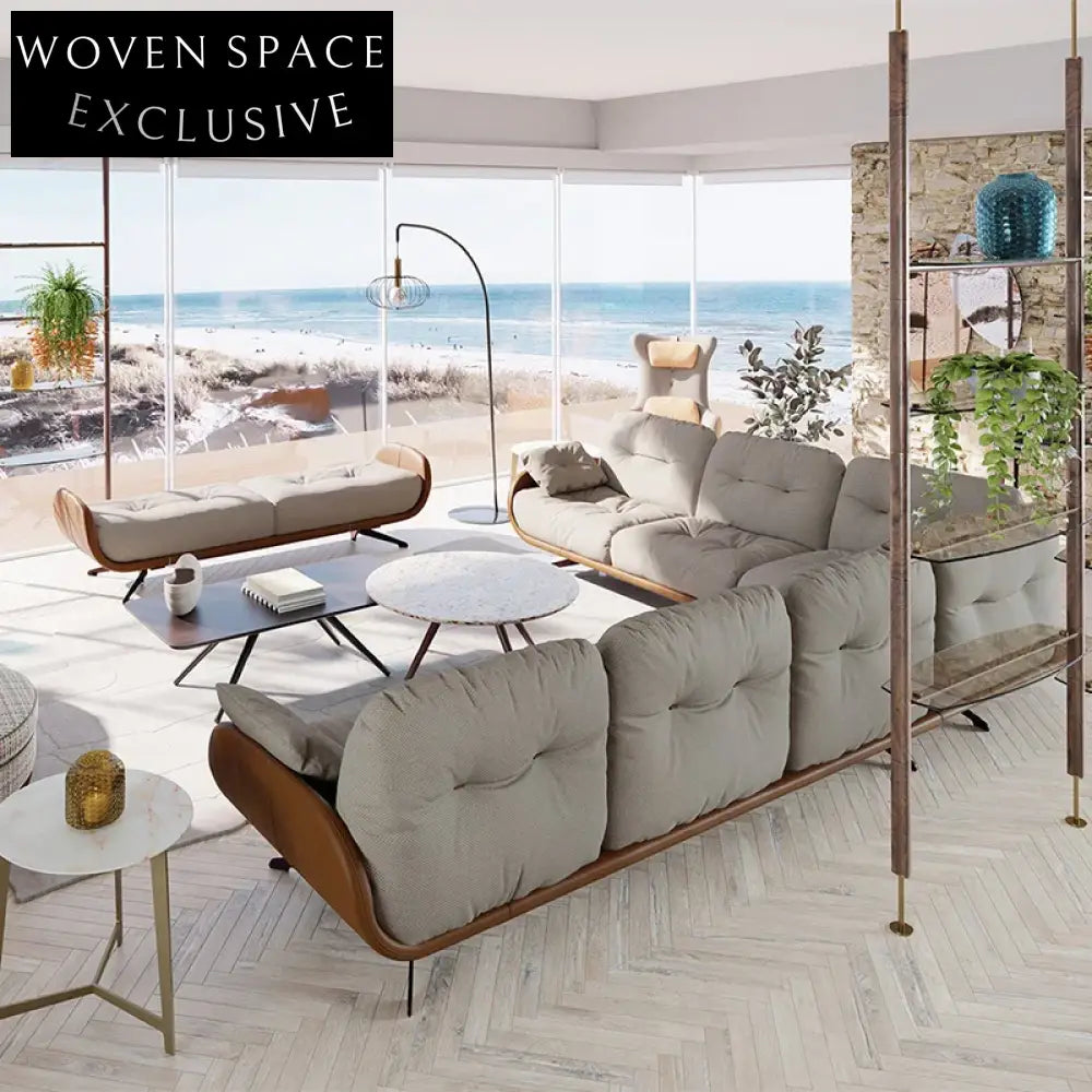 Luxurious Modern Italian Fabric Upholstery L-Shape Sofa Set with Metal Base