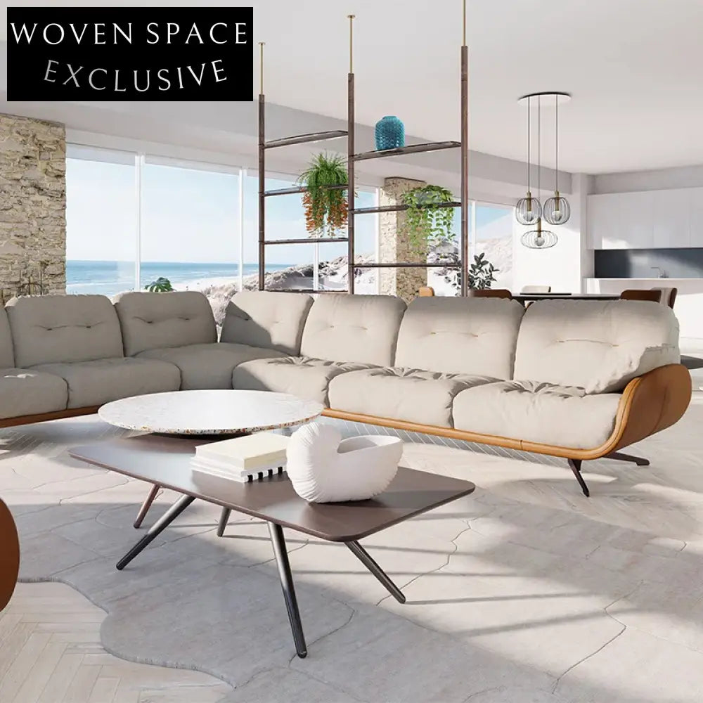 Luxurious Modern Italian Fabric Upholstery L-Shape Sofa Set with Metal Base