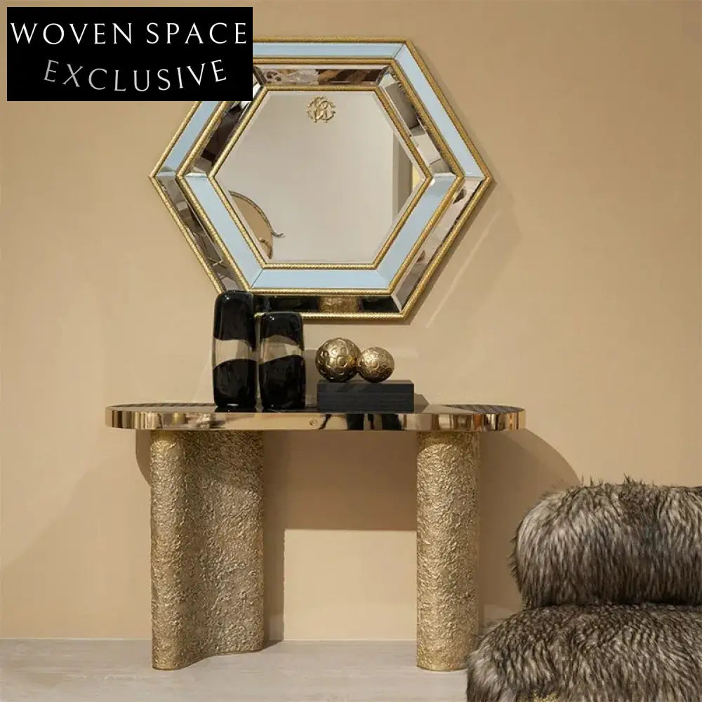 Luxurious Modern Italian Marble Console Table with Stainless Steel Base