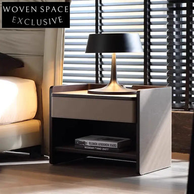 Luxurious Modern Leather & Metal Nightstand with Drawer, Elegant Bedroom Side Table