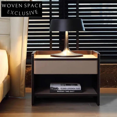 Luxurious Modern Leather & Metal Nightstand with Drawer, Elegant Bedroom Side Table
