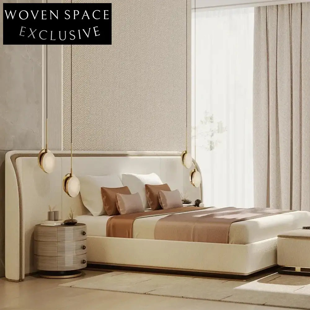 Luxurious Modern Leather Queen King Size Bed Frame with Elegant Tufted Headboard